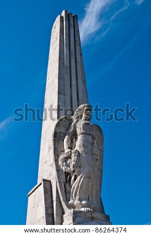 Bas-relief on the base of the obelisk front of the entrance to the old citadel, Alba-Iulia, Transilvania, Roamia