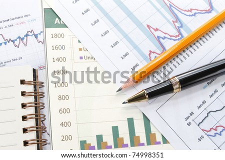 Business background, financial data concept with pen