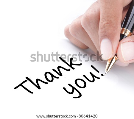 Hand writing thank you, isolated on white background
