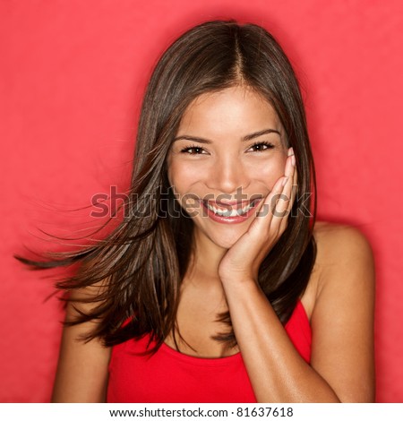 stock photo Smiling young woman cute portrait Natural candid adorable