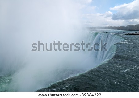 Cutting edge of Niagara Falls falling water