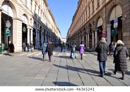 TURIN - FEBRUARY 7: People on the main street during the first day of car stop in Turin caused by high value of pollution, February 7, 2010 in Turin, Italy.
