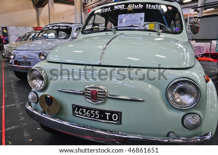 stock photo TURIN FEBRUARY 12 Some Fiat 500 vintage cars of Fiat 500