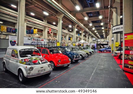 stock photo TURIN FEBRUARY 12 Some Fiat 500 vintage cars of Fiat 500