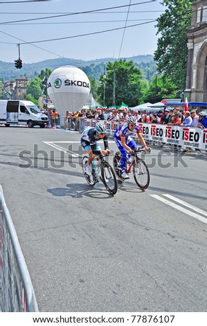 TURIN, ITALY - MAY 7: Professional cyclists are testing the team time trial. The first stage of \