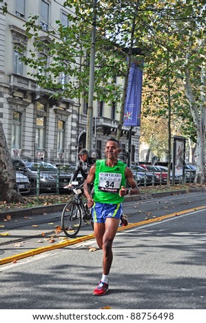 TURIN - NOVEMBER 13: The male winner of the international competition Turin Marathon, Abdelaziz El Idrissi, Morocco. November 13, 2011 Turin, Italy.