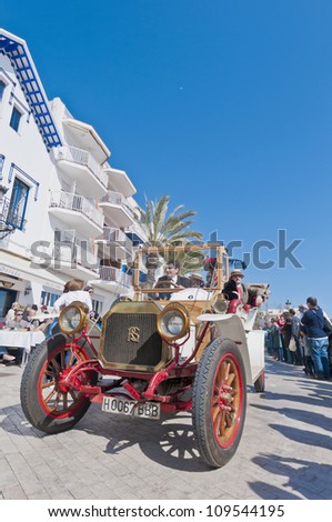 SITGES, SPAIN - MARCH 11: Jordi Ferrer Vila drives a 1908 ROCHET SCHNEIDER on the second phase of the \
