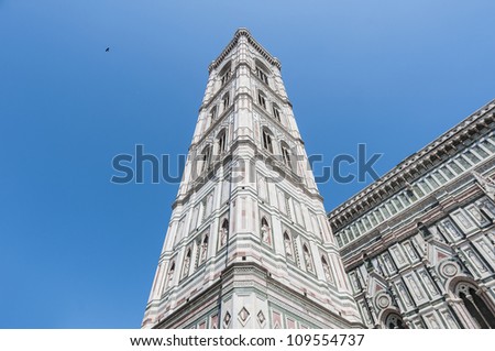 Campanile (belltower) of the Basilica di Santa Maria del Fiore (Basilica of Saint Mary of the Flower), the main church of Florence, Italy