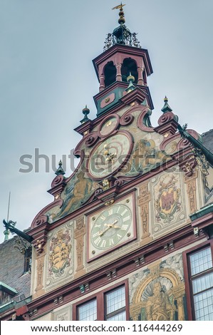 City Hall (Rathaus) facade on Market Square (Marktplatz) in Tubingen, Germany