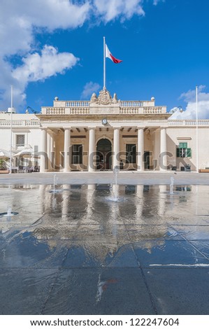 Former Main Guard building situated in St George\'s square facing the Grand Masters Palace in Valletta, Malta