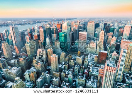 Sunset on upper Manhattan neighborhood in New York City, United States of America.