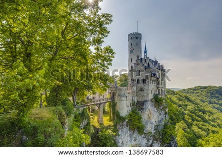 Neo-Gothic knightÃ?Â¢??s Lichtenstein Castle at the swabian region of Baden-Wurttemberg, Germany