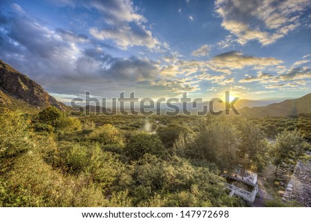 Sunrise as seen from the mountains surrounding Cafayate city in Salta province, northern Argentina.