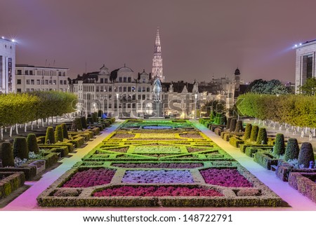 The Kunstberg or Mont des Arts (Mount of the arts) gardens as seen from the elevated vantage point, in Brussels, Belgium.