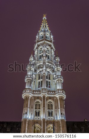 Town Hall (Hotel de Ville) on Grand Place (Grote Markt), the central square of Brussels, it\'s most important tourist destination and the most memorable landmark in Brussels, Belgium.