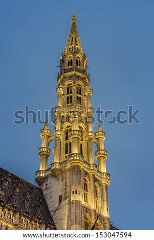 Town Hall (Hotel de Ville) on Grand Place (Grote Markt), the central square of Brussels, it\'s most important tourist destination and the most memorable landmark in Brussels, Belgium.