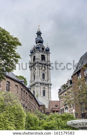 Belfry of Mons, one of Belfries of Belgium and France, a group of 56 historical buildings designated by UNESCO as World Heritage Site in the capital of the Wallonian province of Hainaut in Belgium.