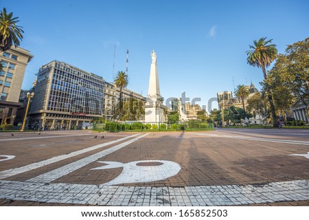 BUENOS AIRES, ARGENTINA - APR 12: The Piramide de Mayo (May Pyramid), on Plaza de Mayo square, the oldest national monument in the city on Apr 12, 2013 in Buenos Aires, Argentina.