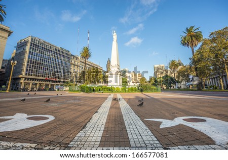 BUENOS AIRES, ARGENTINA - APR 12: The Piramide de Mayo (May Pyramid), on Plaza de Mayo square, the oldest national monument in the city on Apr 12, 2013 in Buenos Aires, Argentina.