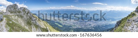 Inn Valley as seen from Nordkette mountain and ski area in Tyrol region, nord of Innsbruck in western Austria.