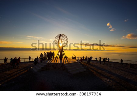NORTH CAPE, NORWAY - JUNE 30, 2014: People visiting North Cape (Nordkapp), on the northern coast of the island of MagerÃ?Â?Ã?Â¸ya in Finnmark, Northern Norway.