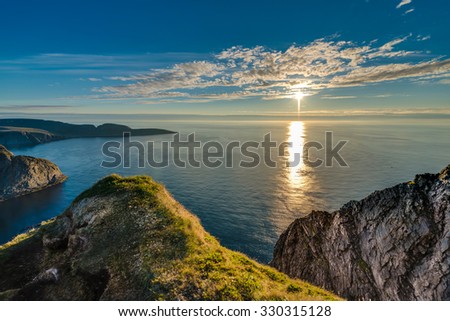North Cape (Nordkapp), on the northern coast of the island of Mageroya in Finnmark, Northern Norway.