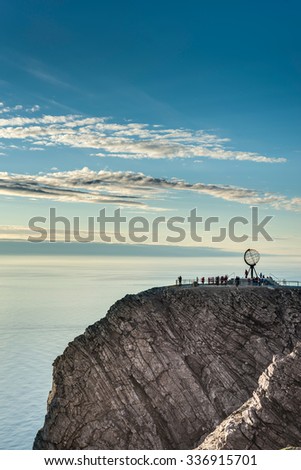 North Cape (Nordkapp), on the northern coast of the island of Mageroya in Finnmark, Northern Norway.