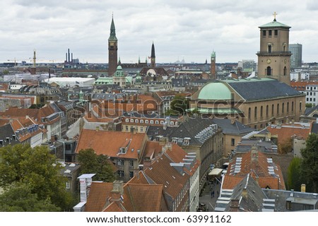 Copenhagen city skyline as seen from the Round Tower, Denmark