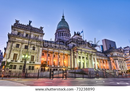 stock photo : Argentina National Congress building facade on sunset.