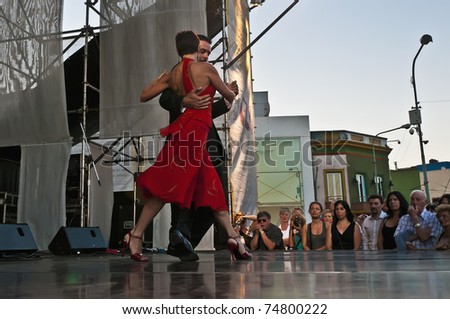BUENOS AIRES, ARGENTINA - FEBRUARY 13: Aurora L?biz and Luciano Bastos tango class and exhibition as part of the \