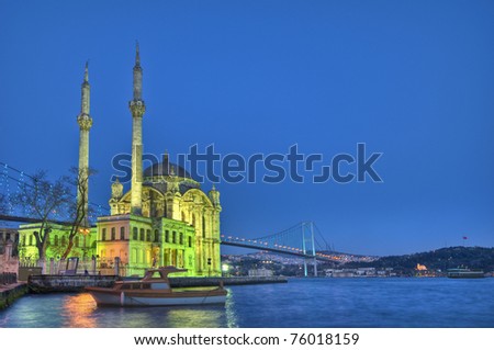 Night in Ortakoy Mosque on the Bosphorus shore at Istanbul