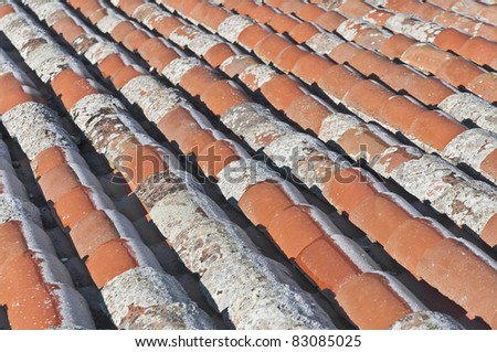 Old red tiled rooftops as seen from the defensive walls at Avila, Spain