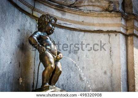 Manneken Pis (Little man Pee) or le Petit Julien, a landmark small bronze sculpture in Brussels, Belgium