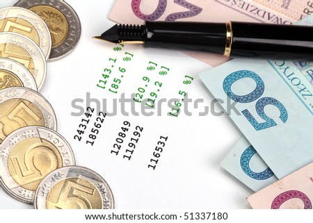 Financial risk. Pen and Polish Currency on the document with quotes.