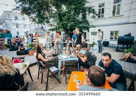 MOSCOW - 22 AUGUST, 2015 : Popular hipster event called design market Le Picnic took place at Dewars Powerhouse and gathered young designers and artists