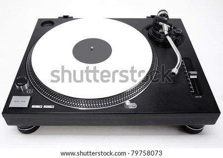 Professional DJ direct-drive turntable record player on white surface