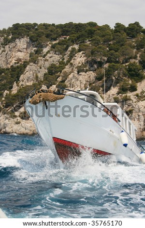 dangerous boat trip, little boat on stormy sea, 
