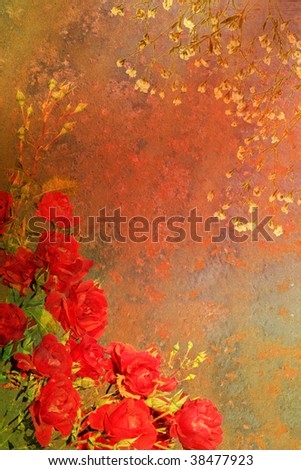 vintage styled background with red roses