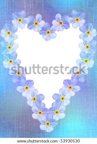 forget-me-not, floral heart with canvas texture, background for your text or picture