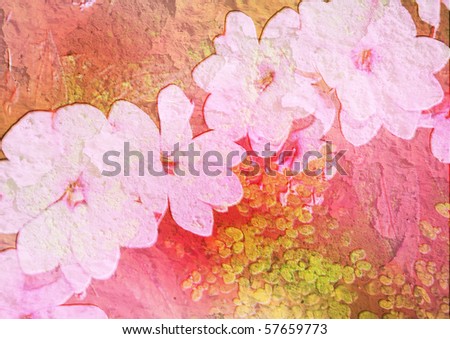 vintage stylized floral picture with patina texture