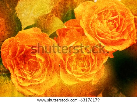 roses - vintage stylized floral picture with patina texture