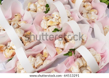 stock photo traditional Czech wedding cookies at paper baskets
