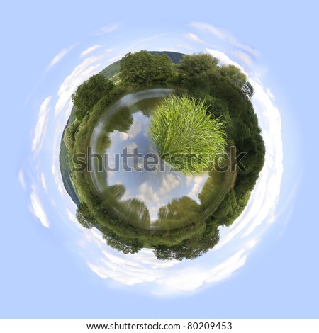 fantasy - little planet - pond and trees