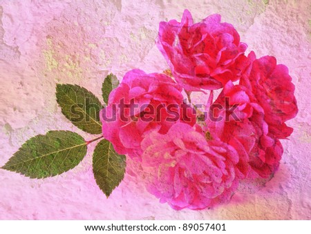 pink roses - vintage stylized picture with patina texture