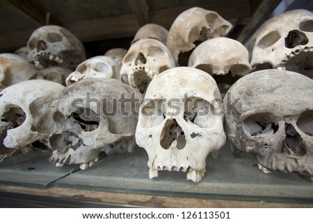 Skulls and bones in Killing field, Cambodia