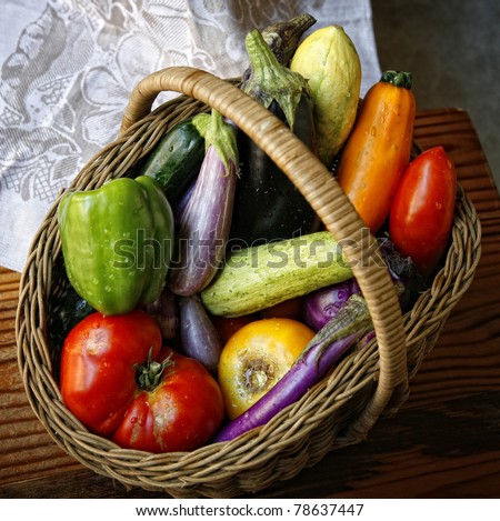 Basket with garden vegetables