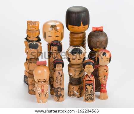 Collection of Japanese vintage wooden souvenirs - Kokeshi dolls