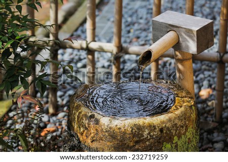 Bamboo fountain in a traditional Japanese garden in Tokyo