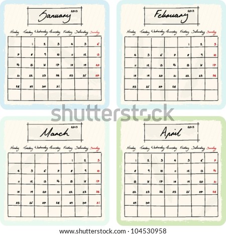  2013 Calendar on 2013 Calendar With Grunge Elements  Months January  February