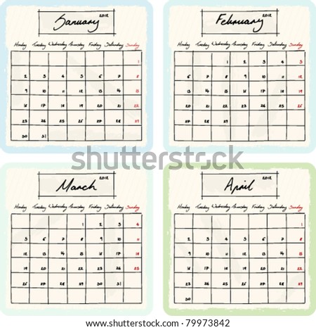 Calendar 2012 on Stock Vector   Handwritten 2012 Calendar With Grunge Elements  Months